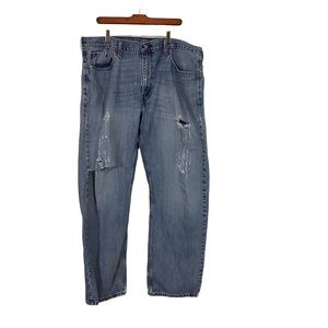 Levis 569 Loose Straight Fit Blue Denim Destroyed Jeans Mens Size 38 x 32